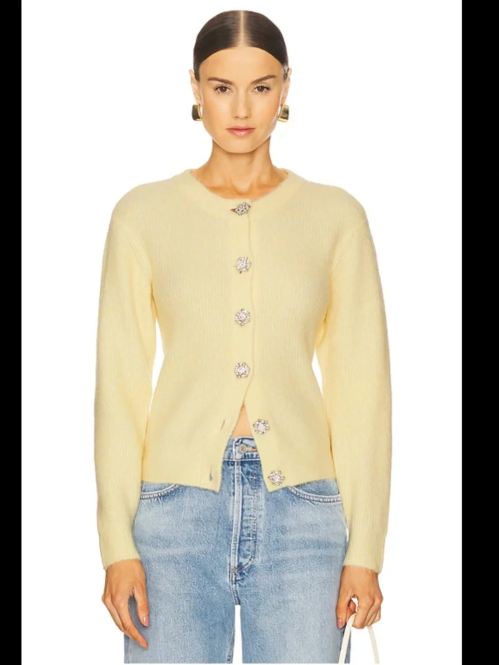 Generation Love Pale Yellow Jeweled Button Cardigan - Picture 1 of 4